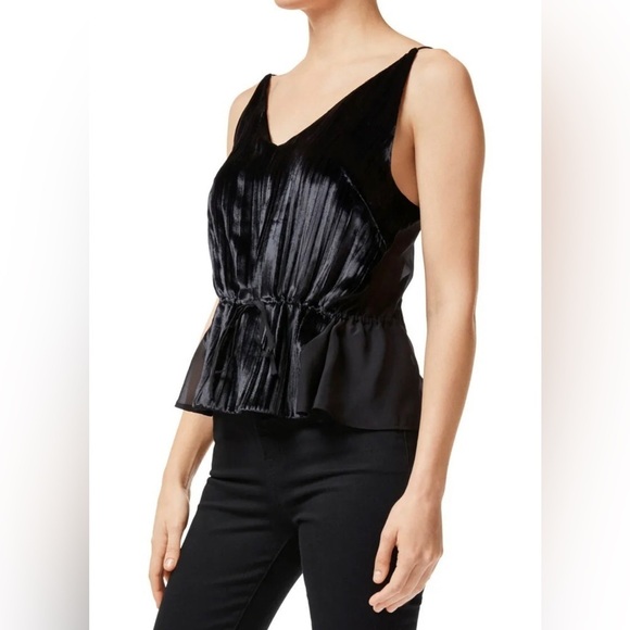 J Brand Black Velvet Front Viscose Silk Combo Tie Front Tank Top EUC Size Large - Picture 3 of 12